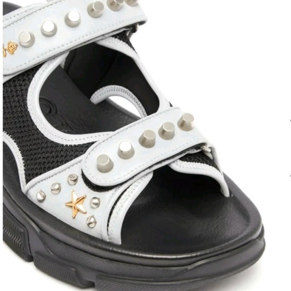 GUCCI Stud Embellished Silver Grey Leather Sandals - Picture 6 of 8